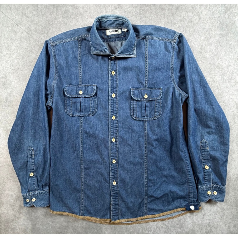 Punto Blanco Womens Large Denim Shirt Cotton Blue Long Sleeve Button Up Pockets